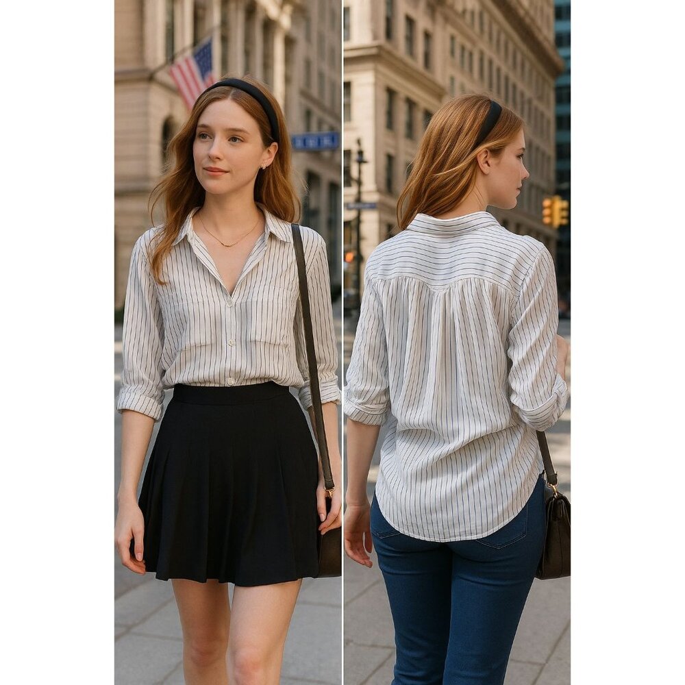 Silence + Noise Sm Charlie Striped Button-Down Shirt Lightweight Oversized Sheer